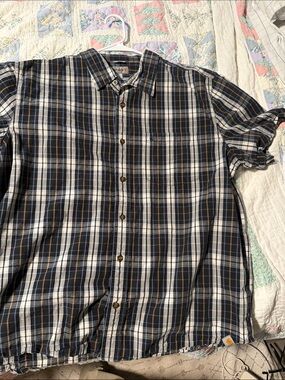 Carhartt Men’s Navy, White & Brown Plaid Button-Down Shirt